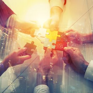 Concept of Integration and Startup with Puzzle Pieces
